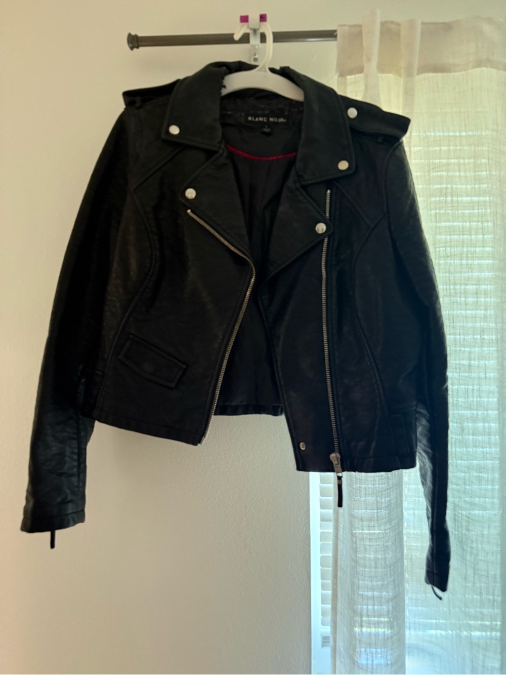 blanc noir Black Faux Leather Moto Jacket